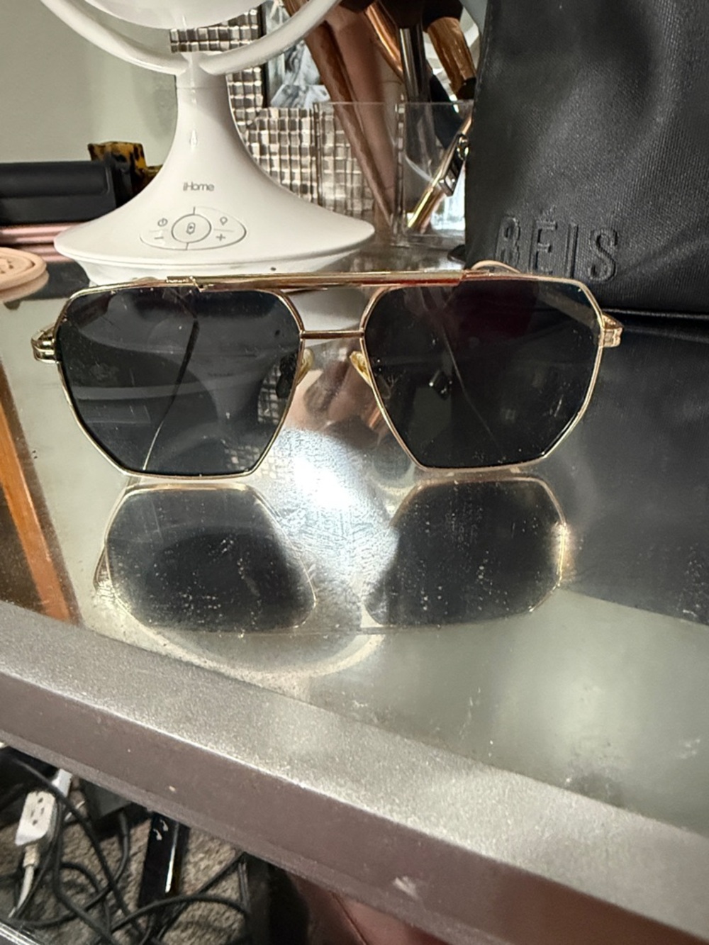 Gold Frame Black Lens Sunglasses